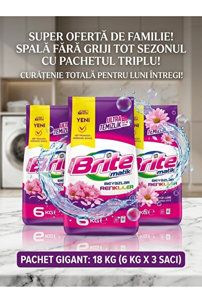 Brite Set de 3 detergenturi automate premium pentru rufe 6 kg (60 de spălări ...