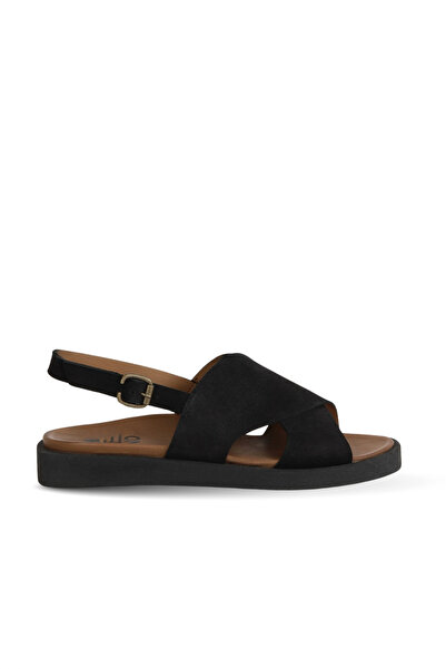 Bueno Shoes Μαύρα γυναικεία φλατ σανδάλια Alf Suede 01wa5404