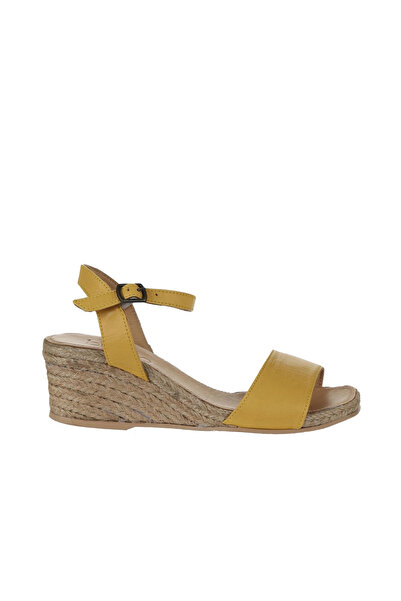 Bueno Shoes Sandale cu toc cu pană pentru femei din piele galbenă 01ws10304