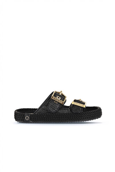 Bueno Shoes شبشب سيدني نسائي من القش بإبزيم أسود - Bohonomad 24sydney