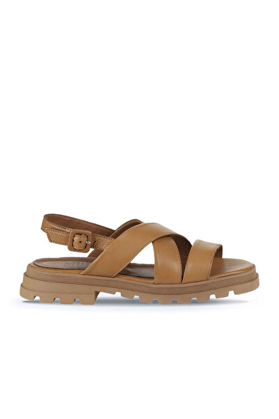 Bueno Shoes Sandale plate pentru femei din piele maronie 01wy5501