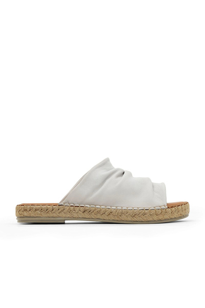 Bueno Shoes Papuci espadrille de damă din piele albă spartă 01wl4617