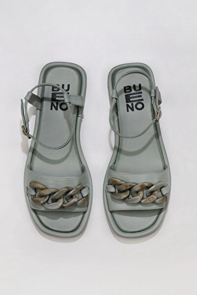 Bueno Shoes Sandale plate de damă din piele albastră 01wu4112