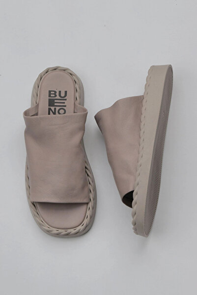 Bueno Shoes Сиви кожени дамски равни чехли 01wy9109