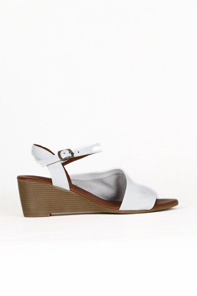 Bueno Shoes Sandale cu toc cu pană pentru femei din piele albă 01we4000