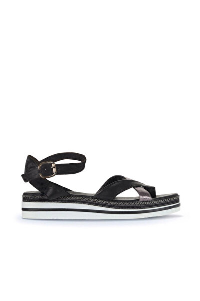 Bueno Shoes Sandale plate pentru femei din piele neagră 01wq1607