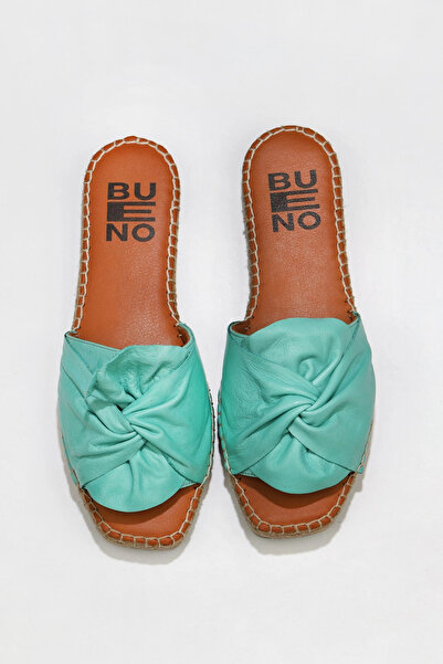 Bueno Shoes Papuci espadrille pentru femei din piele verde Nile 01ws9900