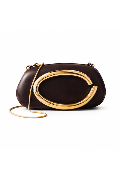 OEM Geantă Elegantă Dark Brown cu Detaliu Auriu – Mini Bag de Ocazie, Stil Mo...