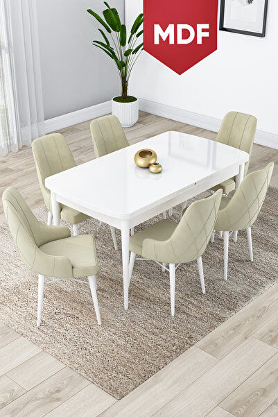 Canisa Concept Lia Serisi 80x132 MDF Açılabilir Mutfak Masası Takımı Beyaz Ma...