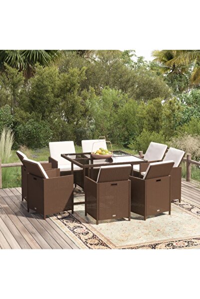 Concept Set mobilier de grădină cu perne, 9 piese, maro, poliratan