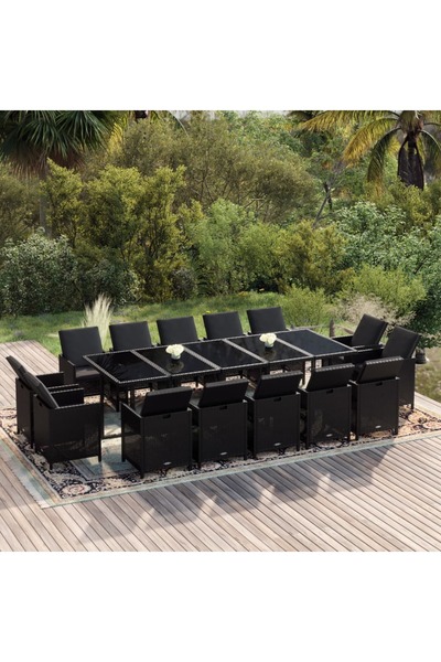 Concept Set mobilier de grădină cu perne, 15 piese, negru, poliratan