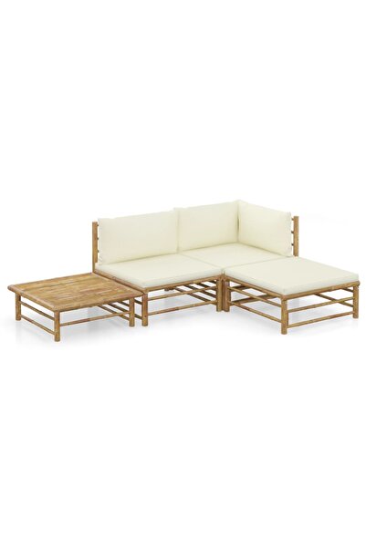 Concept Set mobilier de grădină cu perne alb crem, 4 piese, bambus