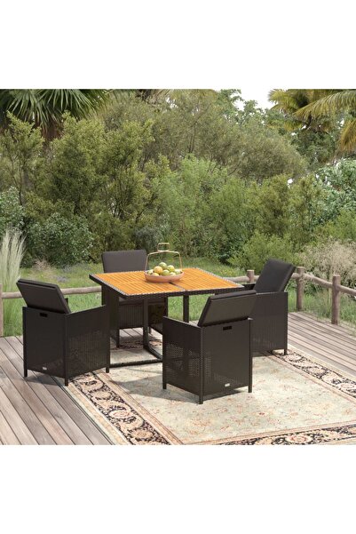 Concept Set mobilier de grădină cu perne, 5 piese, negru, poliratan