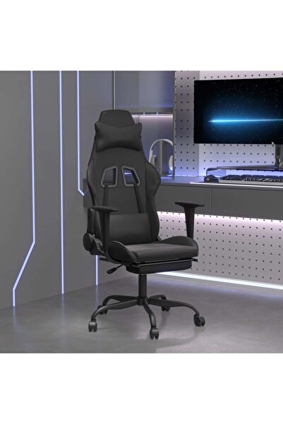 Concept Scaun de gaming cu suport picioare, negru, piele ecologică