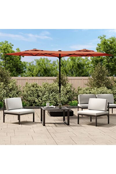 Concept Umbrelă de soare cu două capete cu LED-uri cărămiziu 316x240 cm