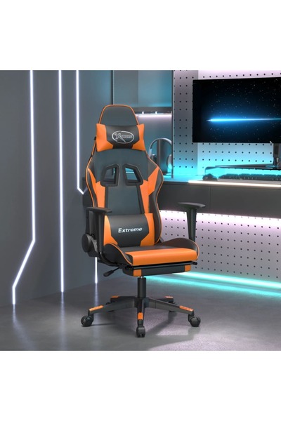 Concept Scaun de gaming cu suport picioare, negru/oranj, piele
