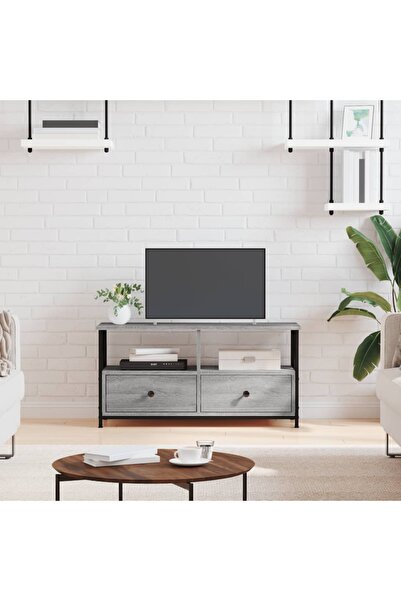 Concept Comodă TV, sonoma gri, 90x33x45 cm, lemn prelucrat & fier