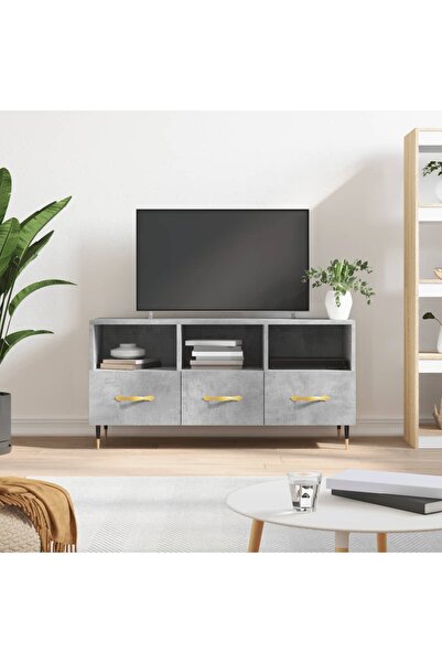 Concept Dulap TV, gri beton, 102x36x50 cm, lemn prelucrat