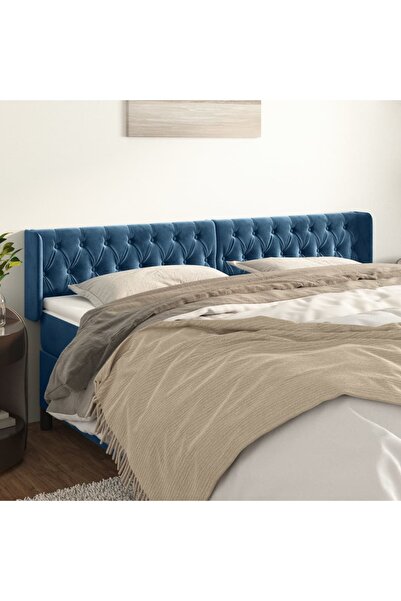 Concept Tăblie pat cu aripioare albastru închis 203x16x78/88 cm catifea