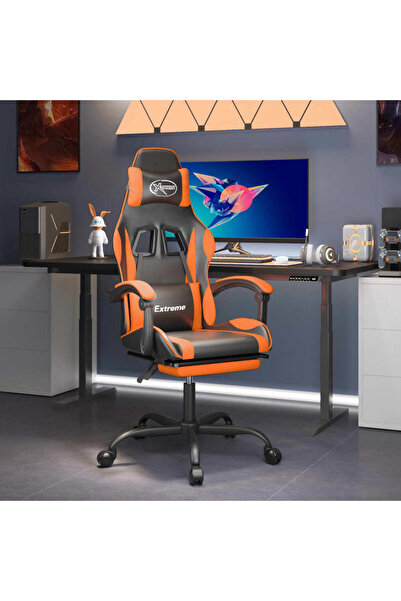Concept Scaun de gaming cu suport picioare, negru/oranj, piele