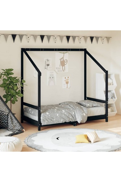 Concept Cadru de pat pentru copii, negru, 80x160 cm, lemn masiv de pin