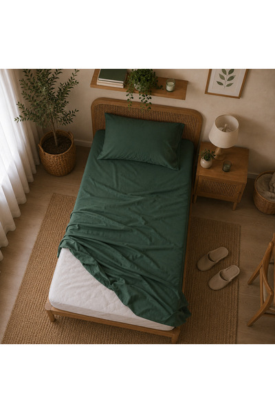 MundoLindo Set cearșafuri pentru o persoană, 100% bumbac, 160x240 cm, verde î...