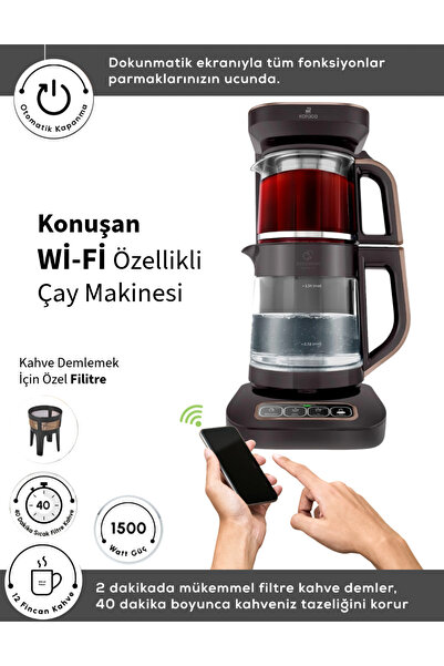 Karaca Wİ-Fİ PRO Android-İOS Uyumlu Çaysever 4 in 1 Konuşan Cam Çay ve Filtre...