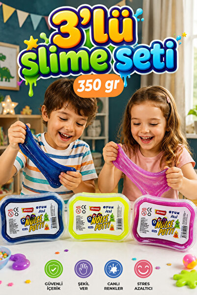 HEROES 350 Gr Slime Seti 2+1 - Ele Yapışmayan Pofuduk Slaym Oyun Jeli Eğitici...