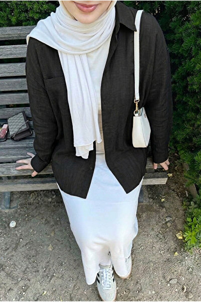 ECOTİQUE Tunik Boy Oversize Keten Dokulu %100 Pamuk Salaş Gömlek