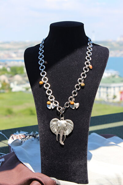 cadeaccessories Fil Figürlü Unakit Ve Jasper Taş Detaylı Kalın Gümüş Zincirli...