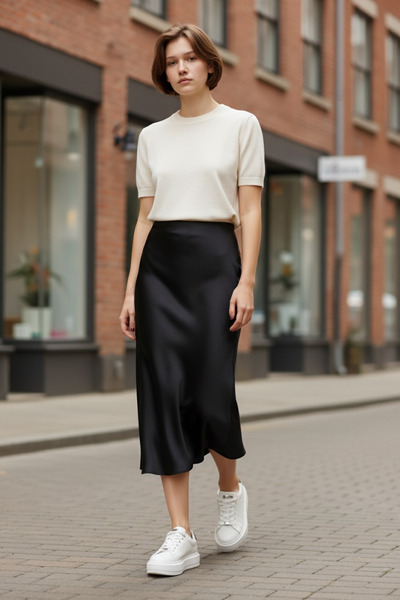 MODA BY SATEN ETEK GİZLİ FERMUARLI LASTİKLİ MİDİ BOY