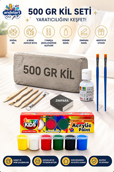 andelart Seramik Hamuru 500 gr Akrilik Boya Ebeşuar Seti