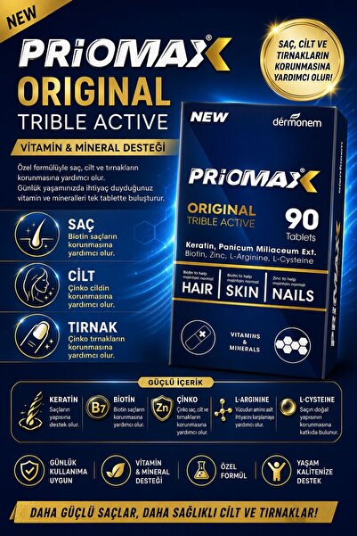 DermoNem PRİOMAX 90 Tablet Saç Tırnak Ve Cilt İçin