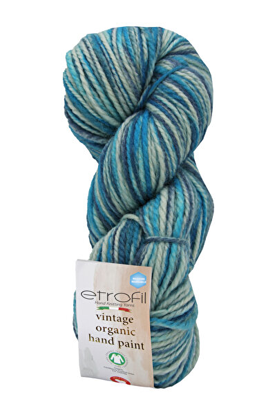 Etrofil Vintage organska ručno oslikana pređa za pletenje Blue Lake 100% vuna...