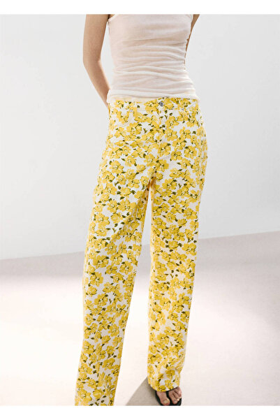 MANGO Woman Çiçek desenli düz kesim jean pantolon