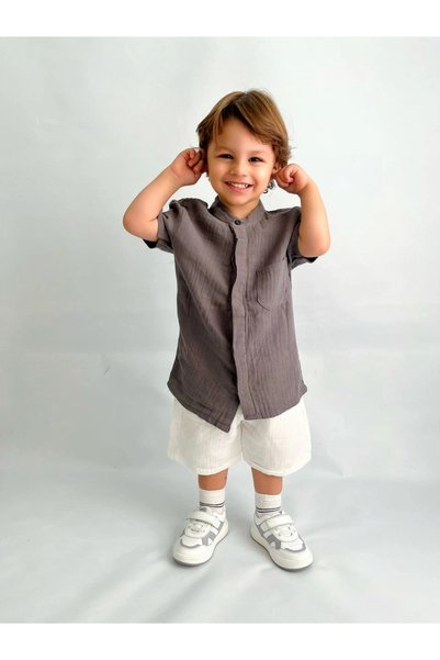 Kidmark Çocuk Modası Boy's Judge Collar Muslin Summer Suit