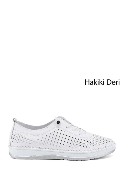 GÖNDERİ(R) Women's White Lace-Up Genuine Leather Comfort Shoes