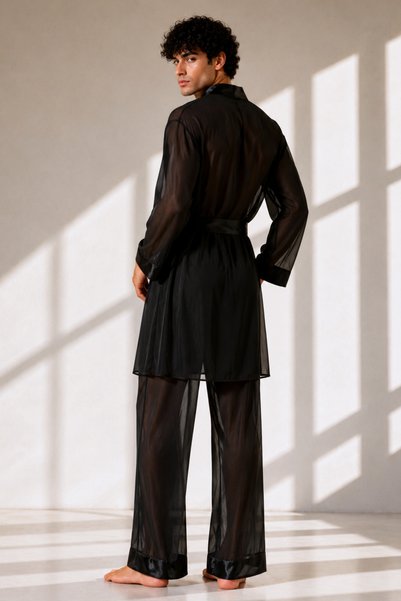 QMEN STYLE Men's Chiffon Kimono - Pajamas - Shorts Set