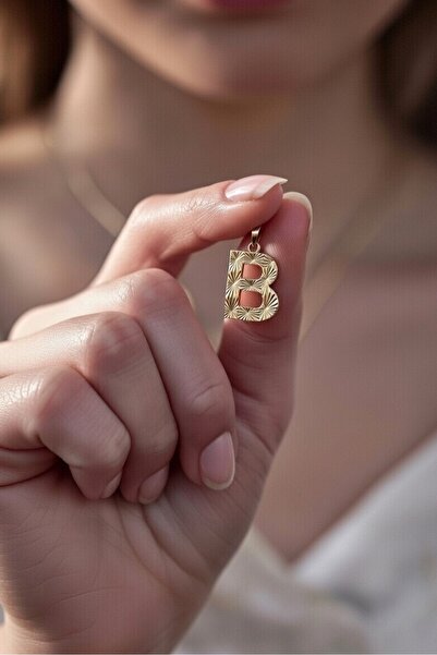 UKBA GOLD 14 Ayar Altın Kalemli Harf Kolye Ucu (B Harfi)