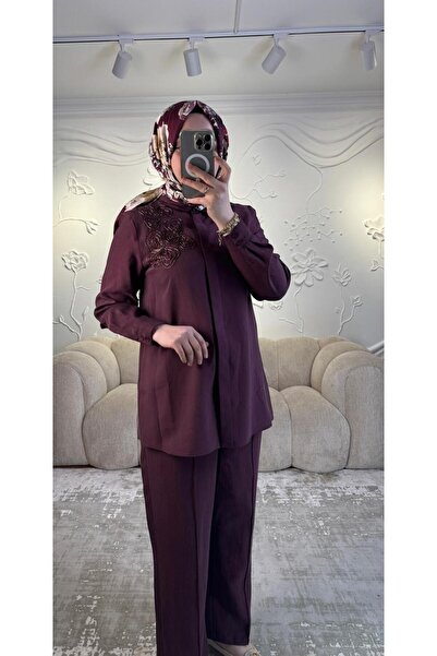 Nuss 1070 Stone Embroidered Shirt Suit Set Murdüm