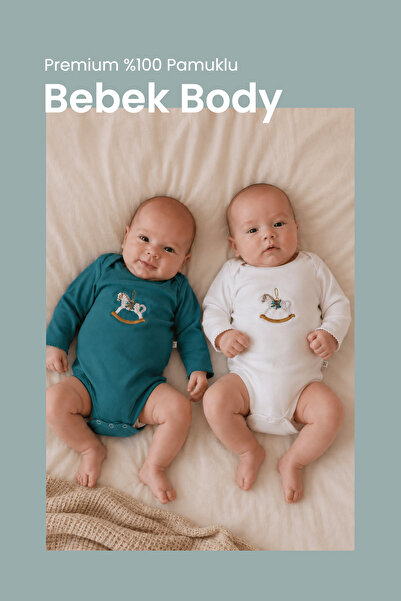 ilays beauty Premium Çıt çıtlı Nakışlı Bebek Zıbın Uzun Kollu Body 2li Set