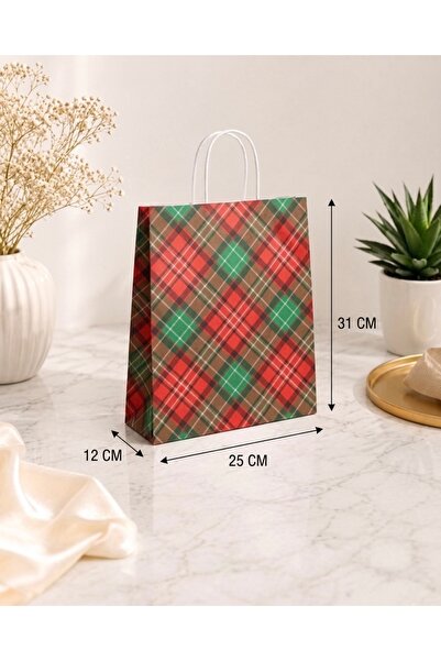 ecenplast Ekose Desenli Kağıt Çanta 25x31x12 cm 5 Adet