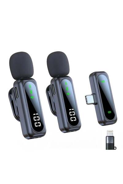 HASEPE Set de 2 microfoane lavalieră wireless cu afișaj digital, anulare a zg...