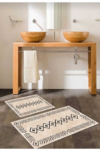 Thalia Home Non-Slip Base Washable 2 Piece 60x100 - 50x60 Bathroom Carpet Mat...