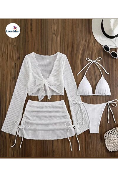 LORE MİEL Fileli Beyaz Bikini Takımı