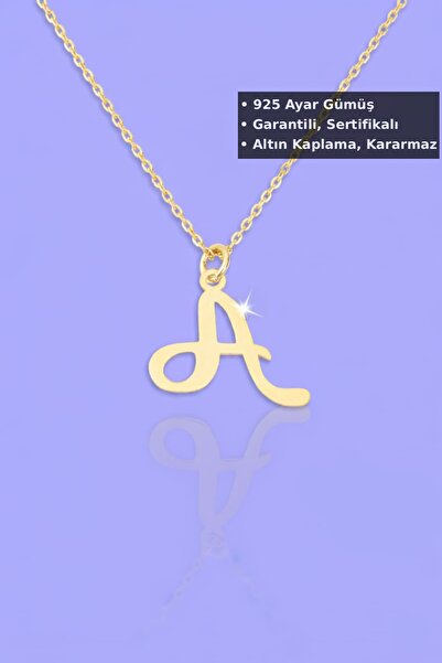 Jewelmim A Harfli Gümüş Kolye | Sarı Altın Kaplama Hediye Baş Harf Kolyesi 92...