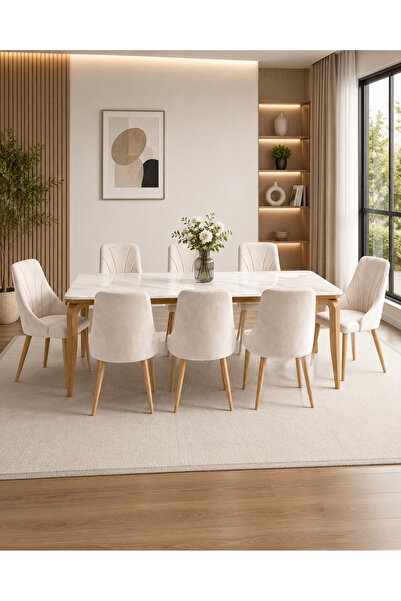 TrentonGCC Modern 8-Seater Dining Table Set – Marble Style Dining Table with ...