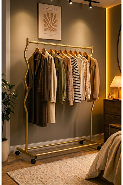 ARVİONHOME Modern Lüks Gold Desenli Metal Tekerlekli Konfeksiyon Askılığı ve ...
