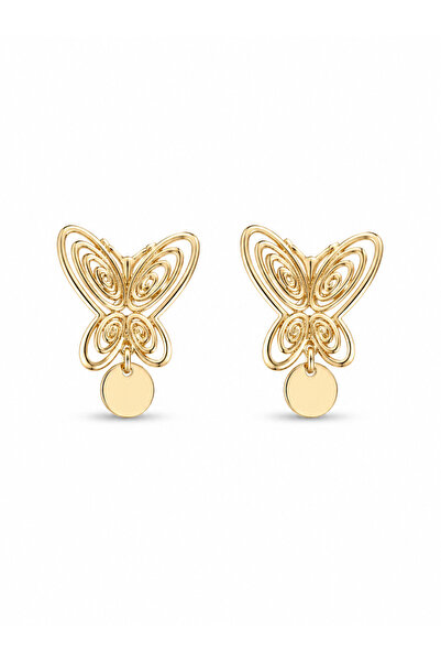 serelya Füsun Earring Model Gold Color Butterfly Model Brass Women's Earrings