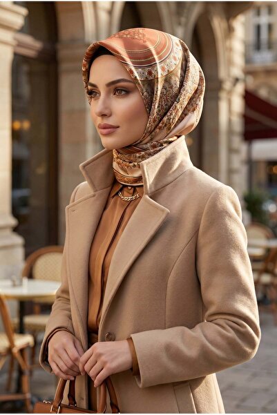 100% Twill Silk Shawl Patterned Copper Color 90x90 Scarf Sewing Type : Hand Sewing